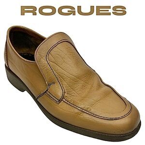 Rogues Men’s Vintage Tan Leather Slip-On Loafers Size 8 Comfort Made In England